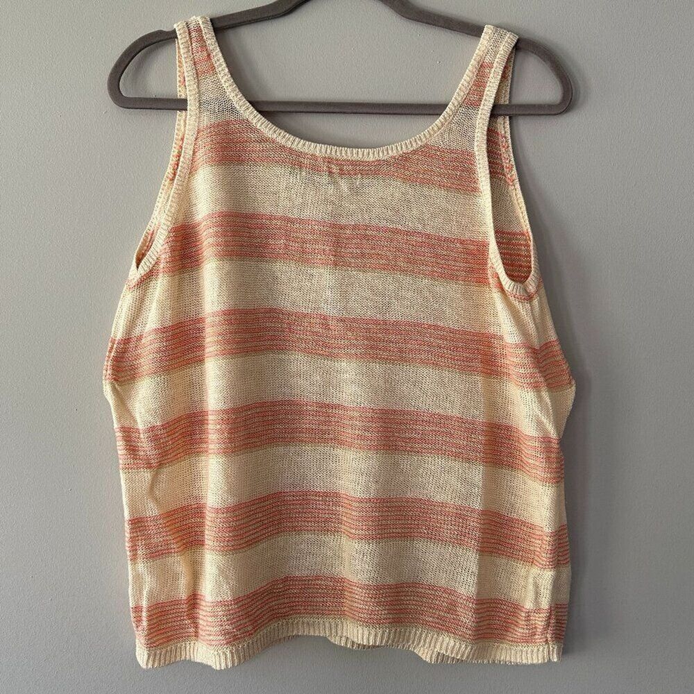 Y2K Linen Blend Sweater Tank Top XL Cream Old Navy Crochet Knit Stripe Boho Boxy - Picture 3 of 8